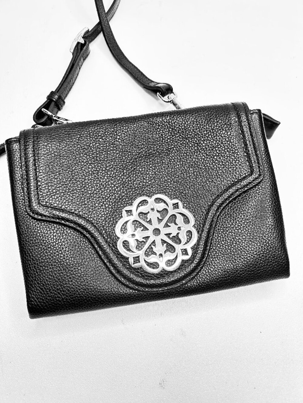 BRIGHTON Ferrara EVE Crossbody Bag Black Leather Adjustable Strap $320